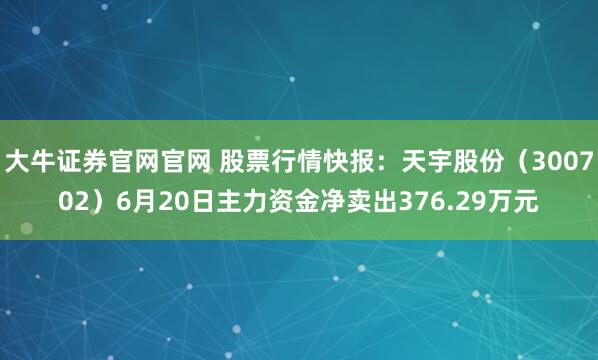 大牛证券官网官网 股票行情快报：天宇股份（300702）6月20日主力资金净卖出376.29万元