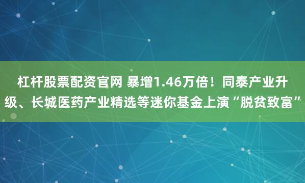 杠杆股票配资官网 暴增1.46万倍！同泰产业升级、长城医药产业精选等迷你基金上演“脱贫致富”